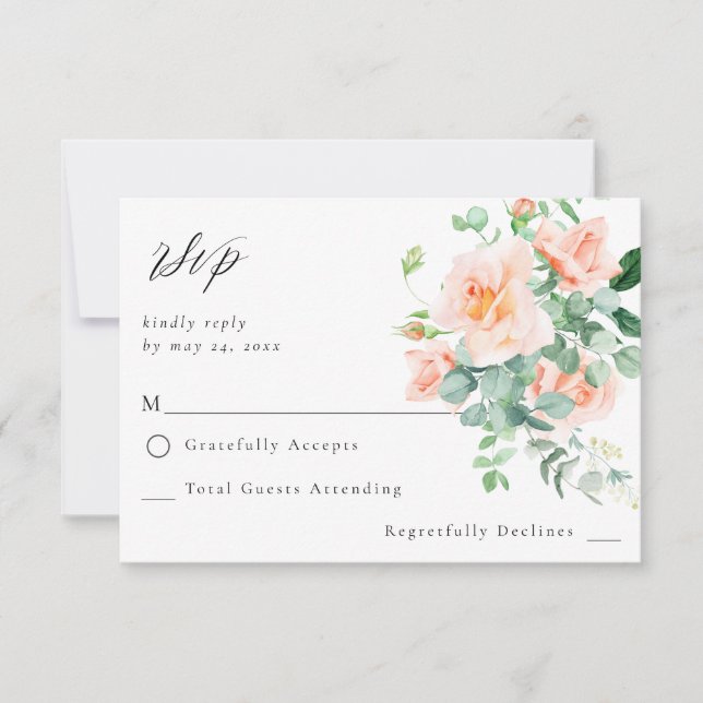 Peach Floral no Meal RSVP V3 Card (Front)