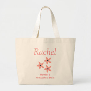 Peach Floral Number 1 Homeschool Mum Large Tote Bag