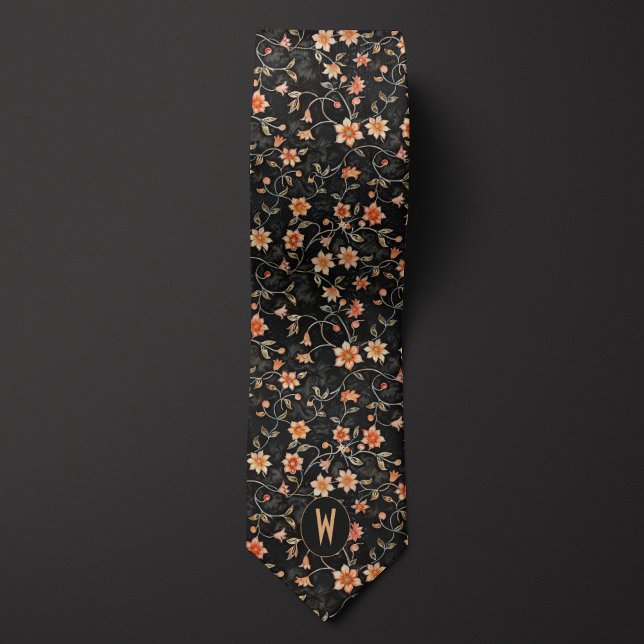 Peach Floral on Black Neck Tie (Creator Uploaded)