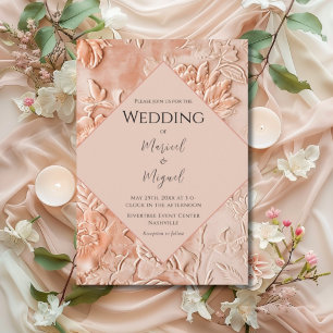 Peach Floral Ornate Wedding Invitation