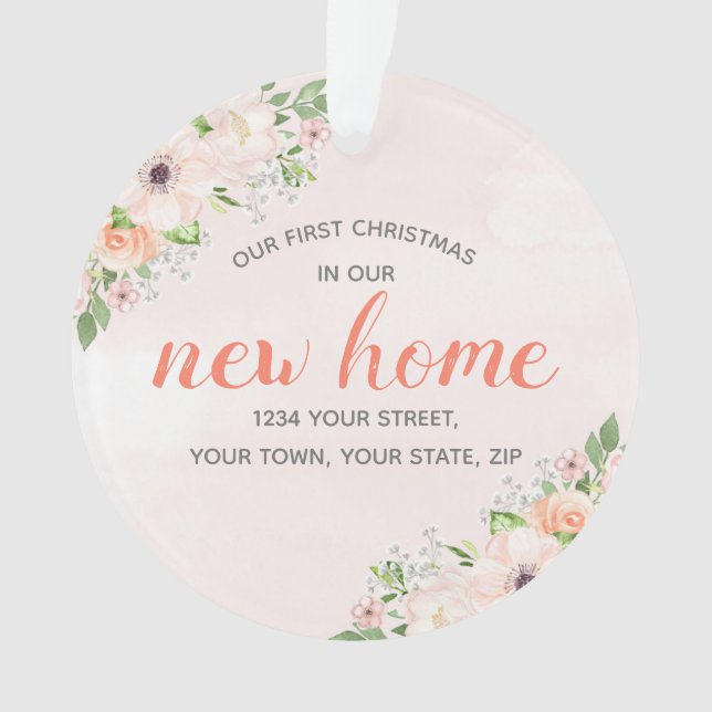 Peach Floral Our New Home Housewarming Ornament (Front)