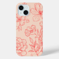 Peach Floral Outline' iPhone 15 Case