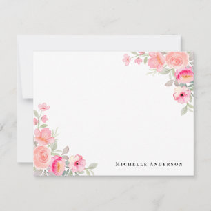 Peach Floral Personalised Name Note Card