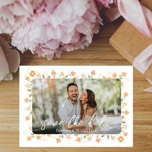 Peach Floral Photo Collage Wedding Save The Date
