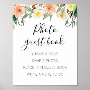 Peach Floral Photo Guest Book Wedding Sign