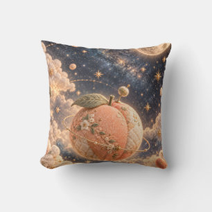 Peach Floral Planet Golden Stars Celestial Clouds Cushion