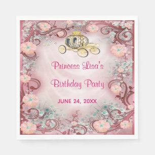Peach Floral Princess Enchanted Birthday Napkin