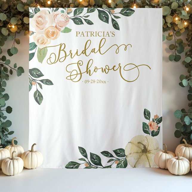 Peach Floral Pumpkin Fall Bridal Shower Backdrop Tapestry (Creator Uploaded)