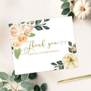Peach Floral Pumpkin Fall Bridal Shower Thank You Postcard