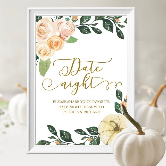 Peach Floral Pumpkin Fall Date Night Jar Sign (Creator Uploaded)