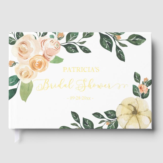 Peach Floral Pumpkin Fall Guest Book (Front)