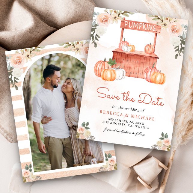 Peach Floral Pumpkin Market Photo Wedding Save The Date (Creator Uploaded)