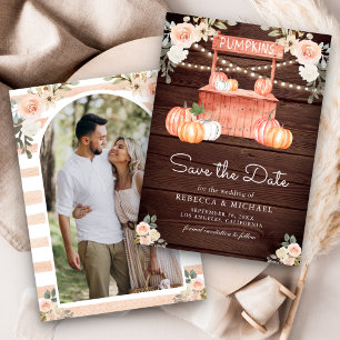 Peach Floral Pumpkin Market Photo Wood Wedding Save The Date