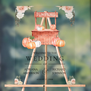 Peach Floral Pumpkin Market Wedding Welcome Acrylic Sign