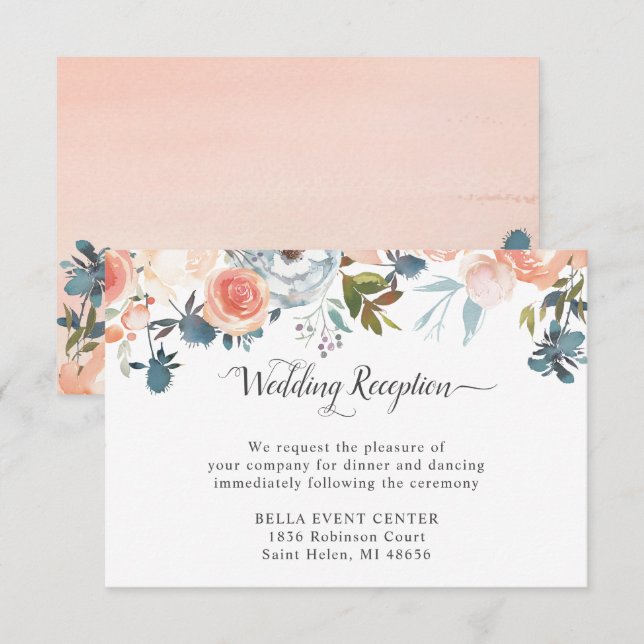Peach Floral Reception Details Card (Front/Back)