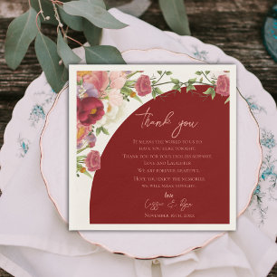 Peach Floral Red Arch Wedding Thank you Message Napkin