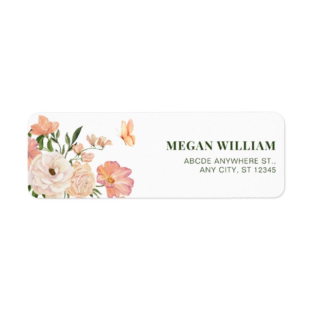 Peach floral  return address label (Front)