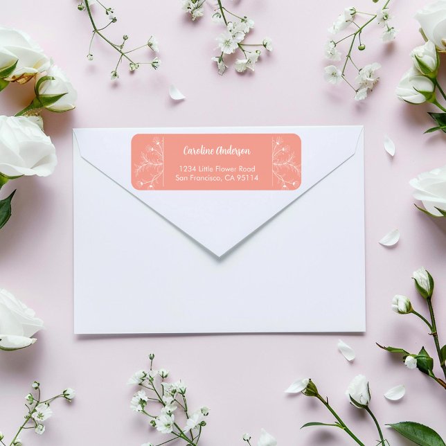 Peach Floral Return Address Label (Creator Uploaded)