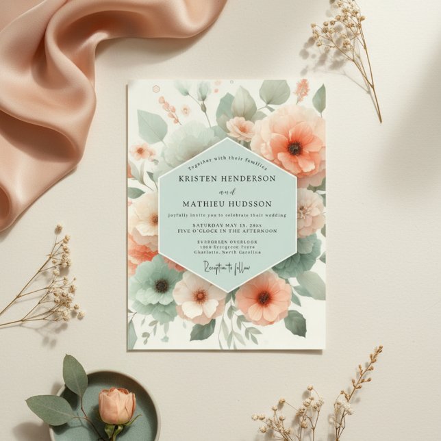 Peach Floral Romance Wedding Invitation (Creator Uploaded)
