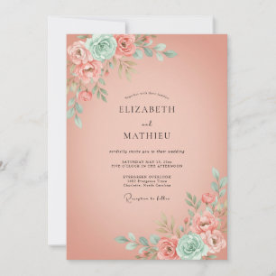 Peach Floral Romantic Flourish Wedding Invitation