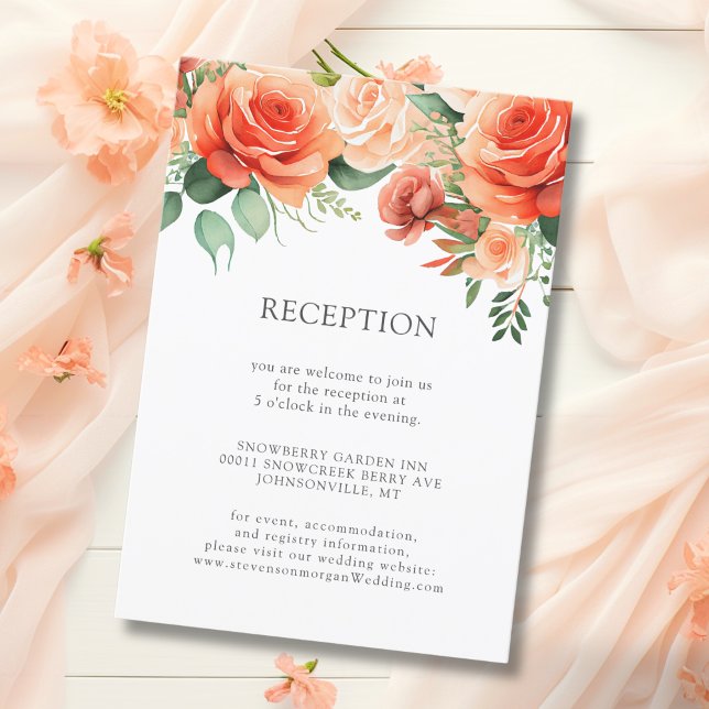 Peach Floral Rose Wedding Reception Enclosure Card (Creator Uploaded)