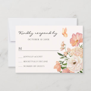 Peach floral RSVP card