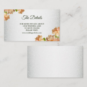 Peach Floral Silver Glitter Elegant Wedding Detail Enclosure Card