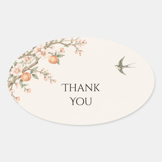Peach Floral Songbird Wedding Sticker (Front)