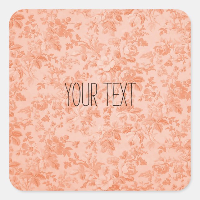 Peach Floral Square Sticker (Front)
