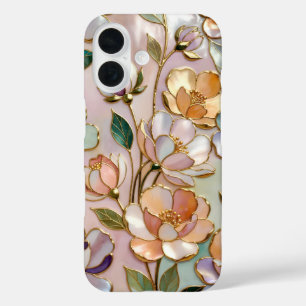 Peach Floral Stained Glass Phone Case Wildflowers