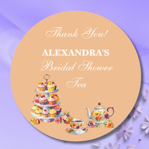 Peach Floral Tea Party Bridal Shower Favor Classic Round Sticker