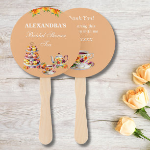 Peach Floral Tea Party Bridal Shower Hand Fan