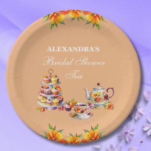 Peach Floral Tea Party Bridal Shower Paper Plate