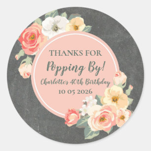 Peach Floral Thanks for Popping By Birthday Tag