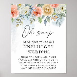 Peach Floral Unplugged Wedding Welcome Sign
