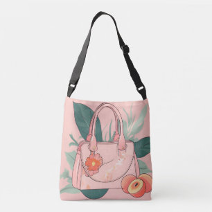 Peach Floral Vibes Purse AI art  Crossbody Bag