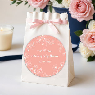 Peach Floral Vintage Baby Shower Classic Round Sticker