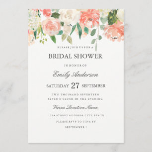 Peach Floral Watercolor Bridal Shower Invitation