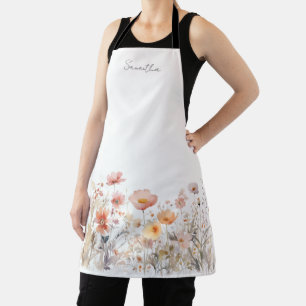 Peach Floral Watercolor Name Apron