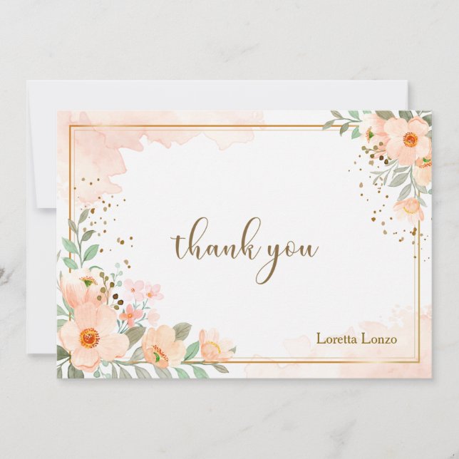 Peach Floral Watercolor Note Card (Front)