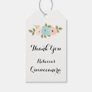 Peach Floral Watercolor Quinceanera Gift Favour Ta Tags