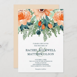 Peach Floral Watercolor Wedding Invitation