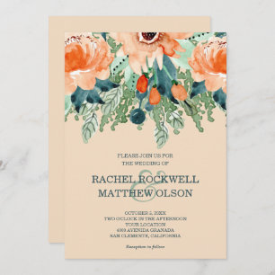 Peach Floral Watercolor Wedding Invitation