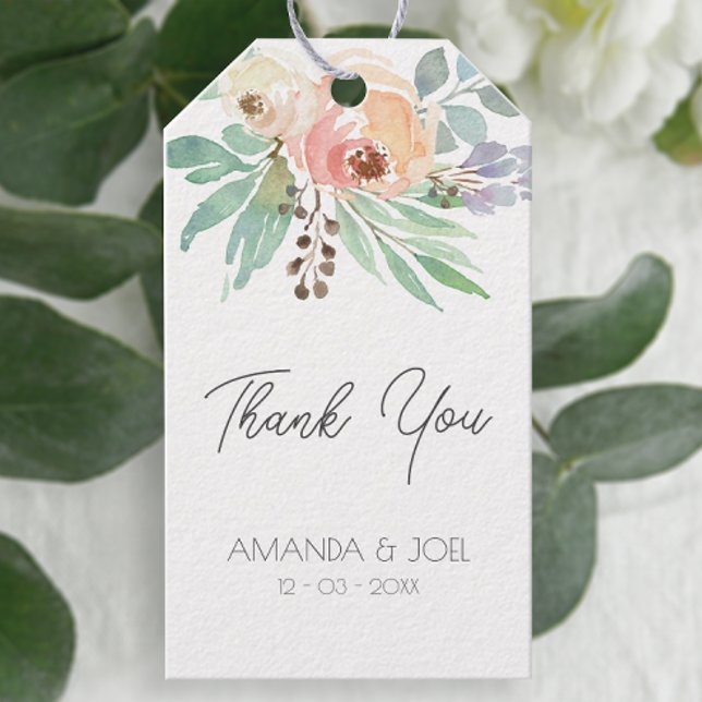 Peach Floral Wedding Gift Tags (Easily personalize these pretty floral thank you tags with just a few clicks.)