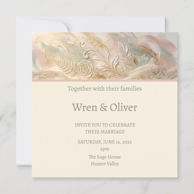 Peach Floral Wedding Invitation (Front)