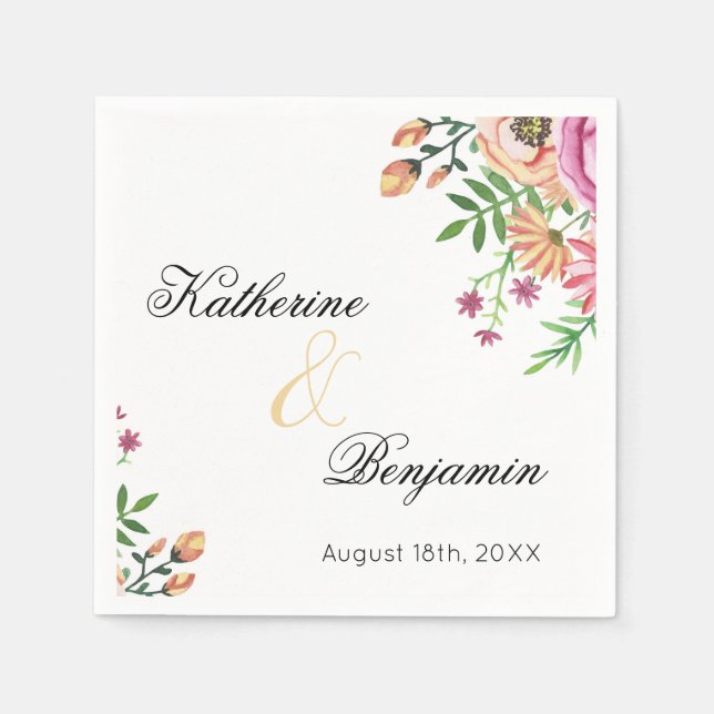 Peach Floral Wedding Napkin (Front)
