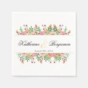 Peach Floral Wedding Napkin