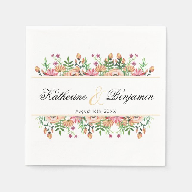 Peach Floral Wedding Napkin (Front)