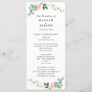peach floral wedding program