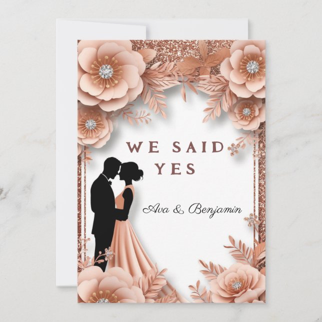 💖 Peach Floral Wedding Rose Gold Spring Style 🌸 Invitation (Front)